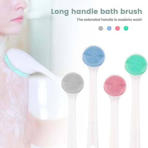 Miniatura 6 de Cepillo corporal para baño, limpiador de espalda de silicona para ducha, cepillo de baño antideslizante, cepillo exfoliante de ducha con mango