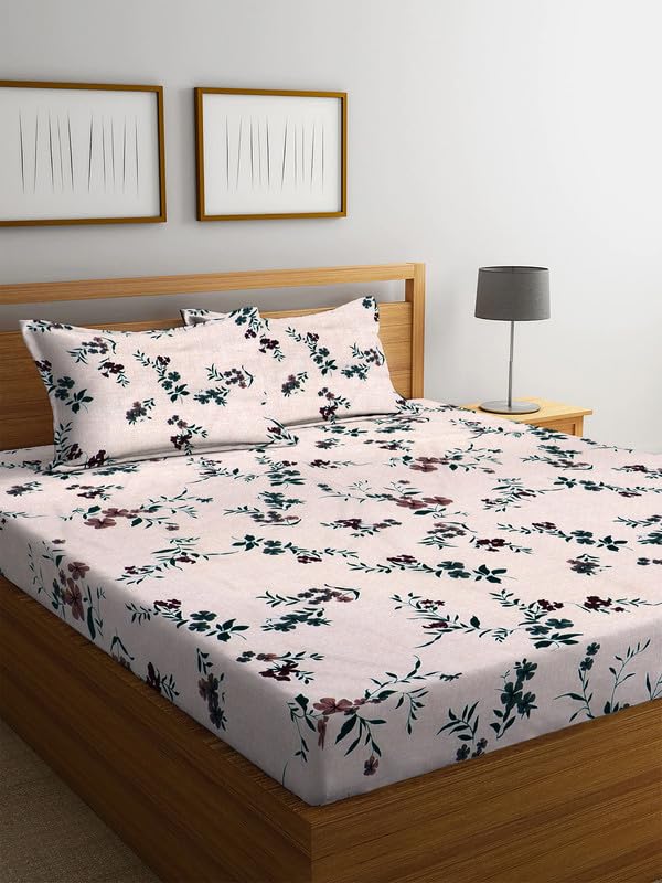 Image of NHD HOME Pure Cotton Flat Double Bedsheets with 2 Pillow Covers | Double Bed Breathable | Wrinklefree | Soft 200tc Supersoft | 228 x 225 Cm| Beige & Green