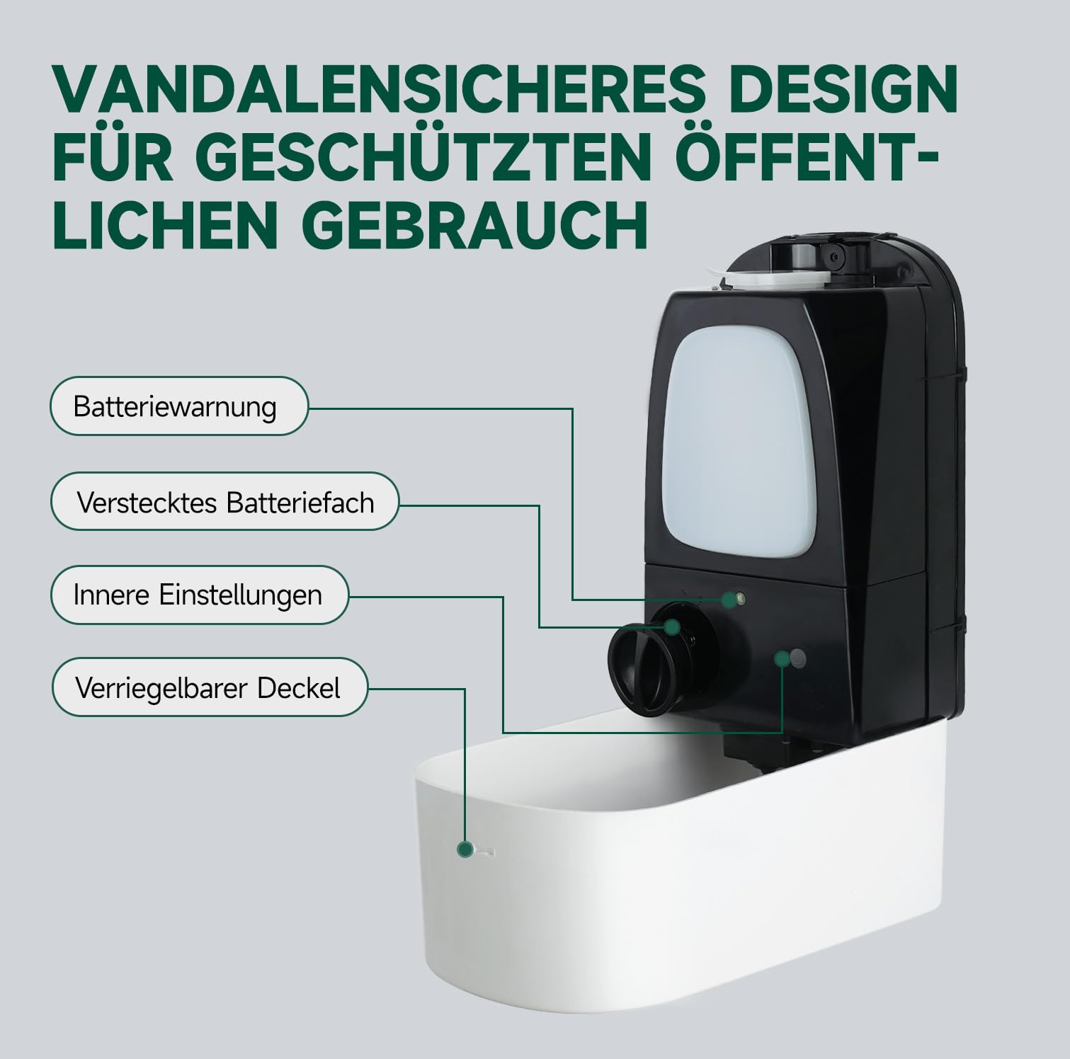anydry Kommerzieller automatischer Seifenspender mit 1000 ml Fassungsvermögen, Wandmontage, berührungslose Flüssigseifen-Ausgabe für stark frequentierte Toiletten, Modell 1220S Weiß