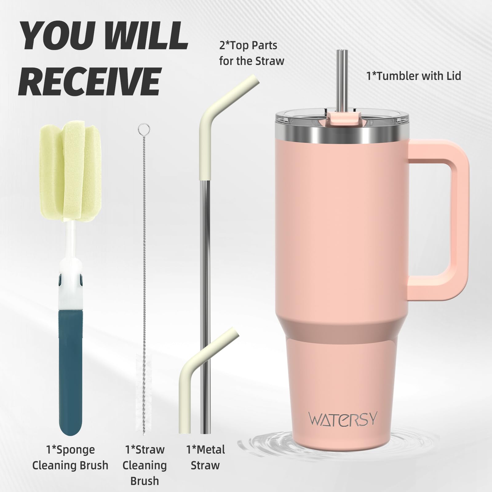 WATERSY Travel Mug Coffee Cup 20oz Tumbler Straw Lid and Handle - Image 2