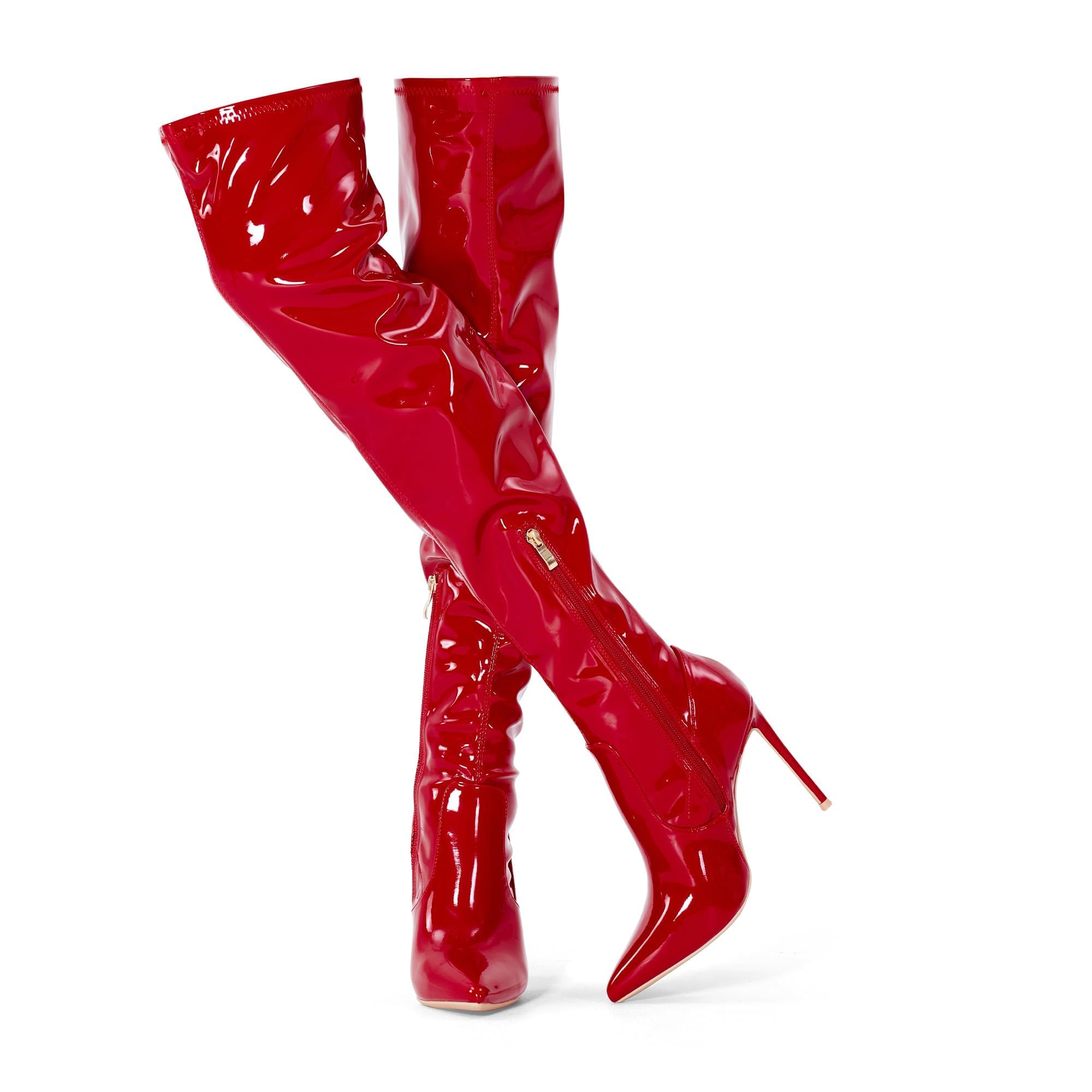 GENSHUO Over the Knee Boots for Women with Heel Suede Thigh High Boots Stretch Sexy Pointed Toe Stiletto