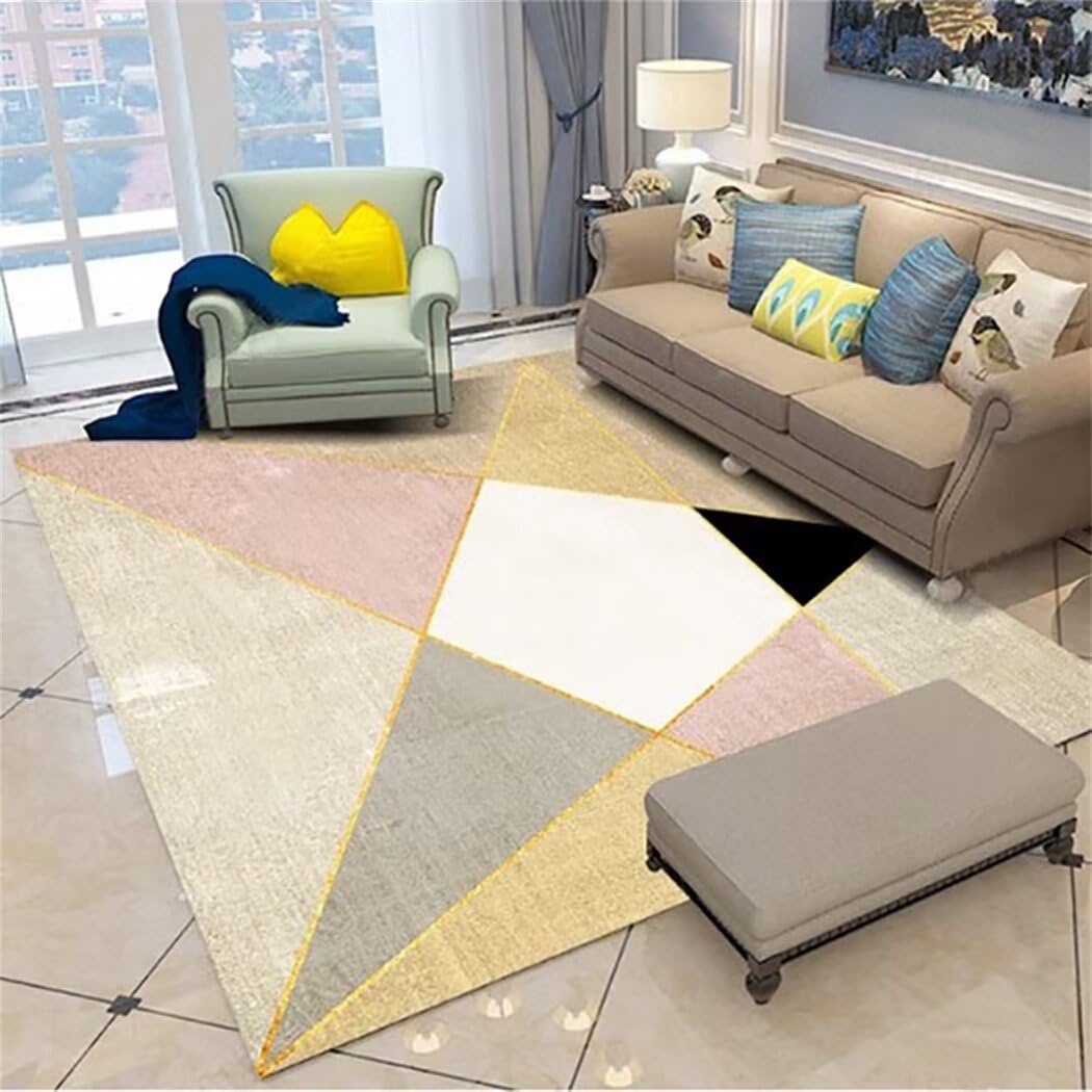 Tapis de salon antidérapant et lavable jaune rose pour entrée et séjour