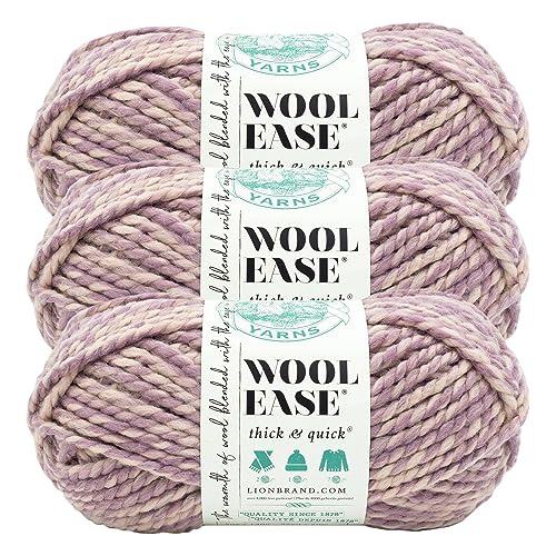 Image of Lion Brand Yarn, Wool-Ease Thick & Quick Yarn, Bubbles, Pink Cream, 3 Pack | Super Bulky Wool Acrylic Blend Fiber for Soft Hats, Sweaters, Chunky Blankets, Yarn for Crochet, Knitting, Crafts, Weaving