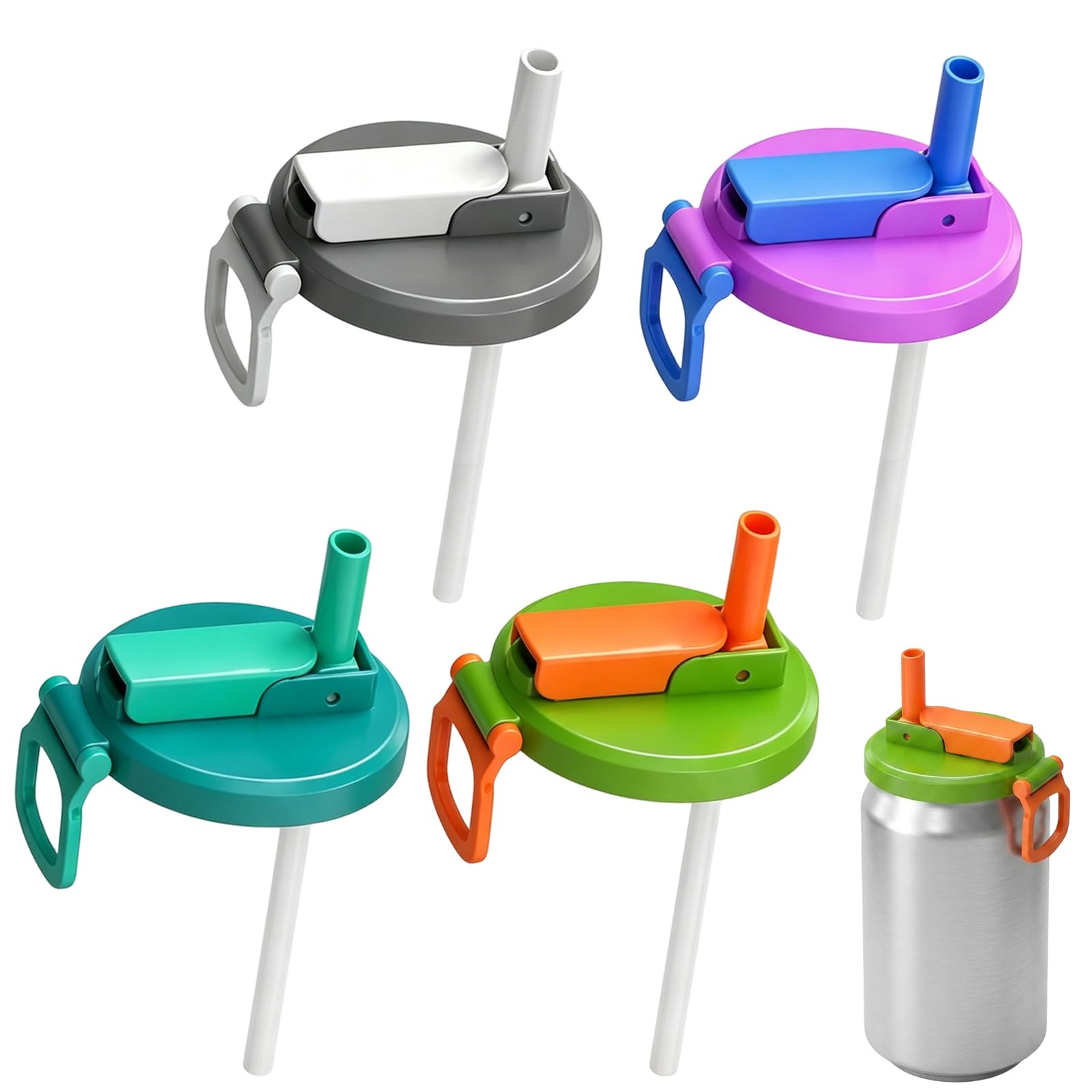 4PCS Can Covers for Drinks Cans, Can Lids for Fizzy Drinks, Spill Prevention Covers for Outdoor Activities and Parties, Set of 4 Reusable Can Covers in Green Blue Gray Purple