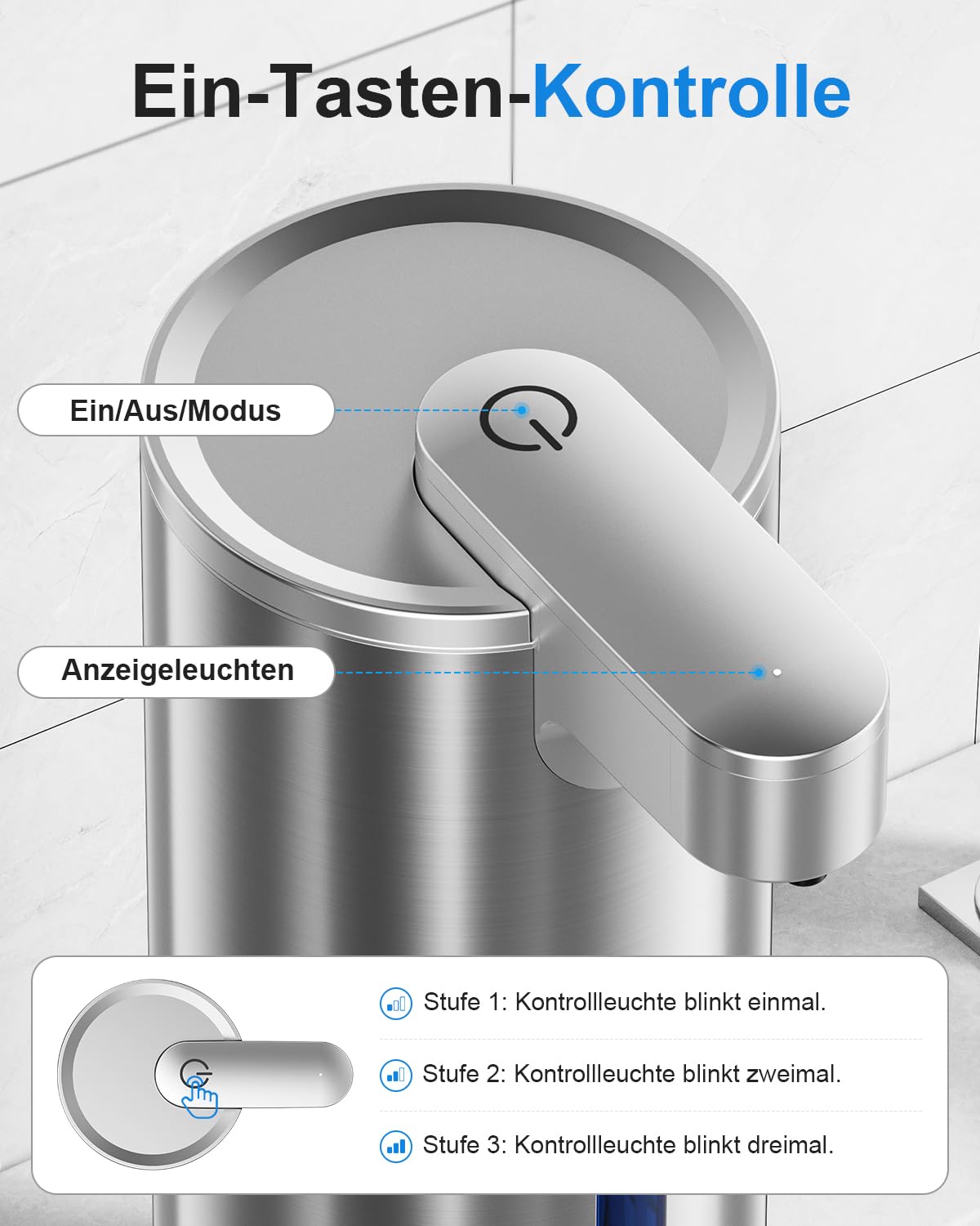 Fachixy Automatyczny dozownik mydła ze stali nierdzewnej, bezdotykowy czujnik, USB-C, akumulator 2000 mAh, 3 poziomy dozowania, 340 ml, IPX4, do łazienki, kuchni i toalety, srebrny