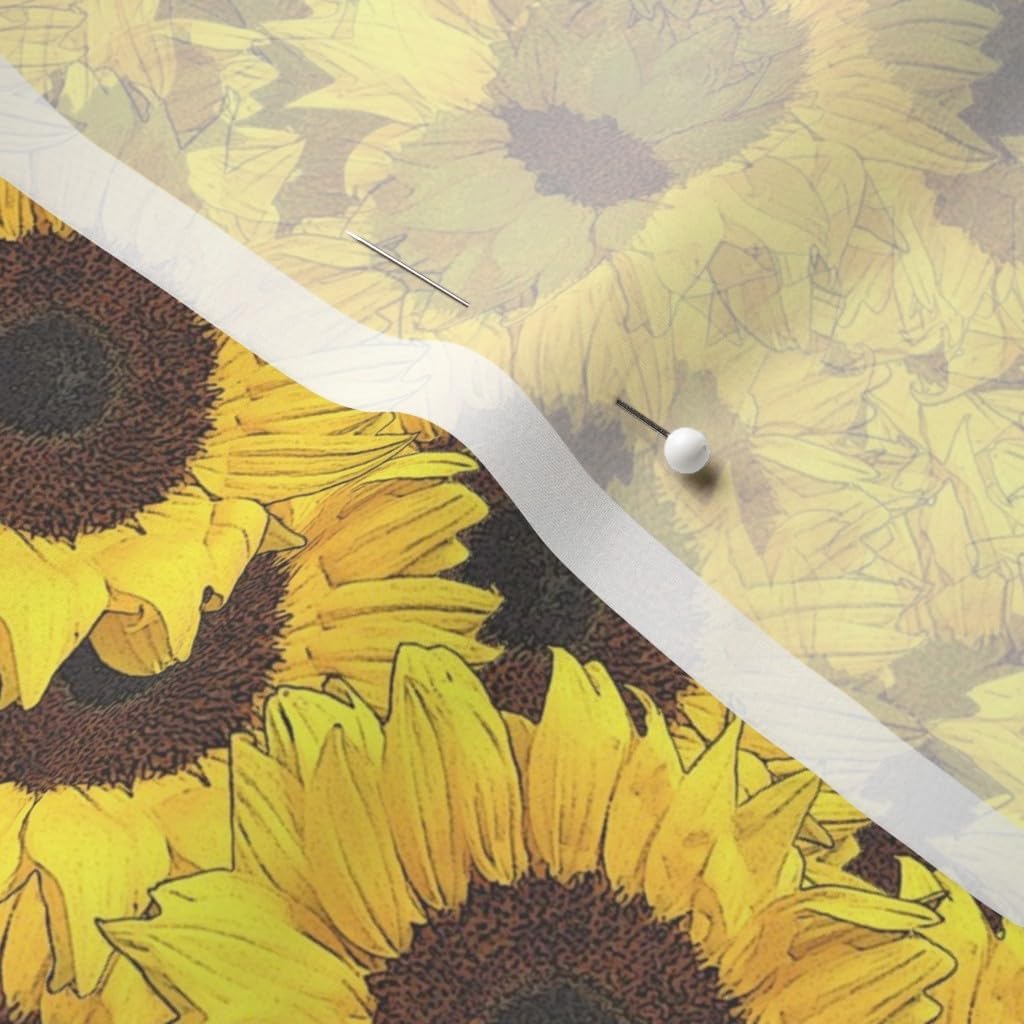 Spoonflower Fabric - Sunflowers Yellow Floral Sunflower Botanicals Printed on Chiffon Fabric by The Yard - Sewing Fashion Apparel Dresses Home Decor