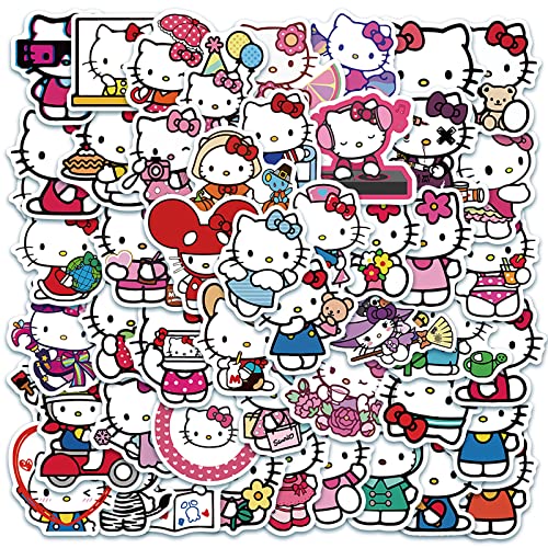 Deen 50 Stück Hello Kitty Sticker Set,Anime Kawaii Hellokitty Aufkleber,Cute Sanrio Vinyl Graffiti Stickers,Kinder Belohnungssticker für Auto Laptop Skateboard Fahrrad Moped Motorrad Scrapbooking