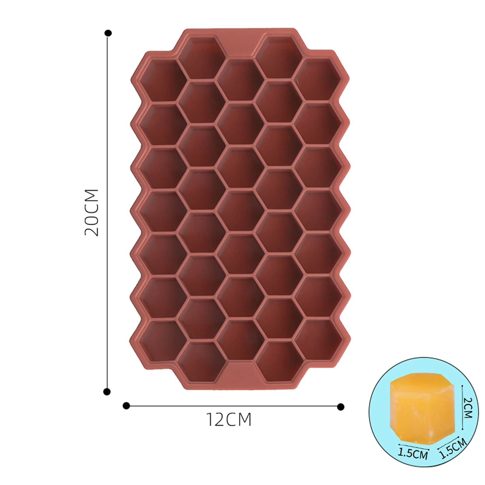 4er-Pack sechseckige Eiswürfelform aus Silikon mit Deckel, stapelbare Form für gekühlte Getränke, Cocktails, Whiskey, BPA-frei, einfache Entnahme (braun)