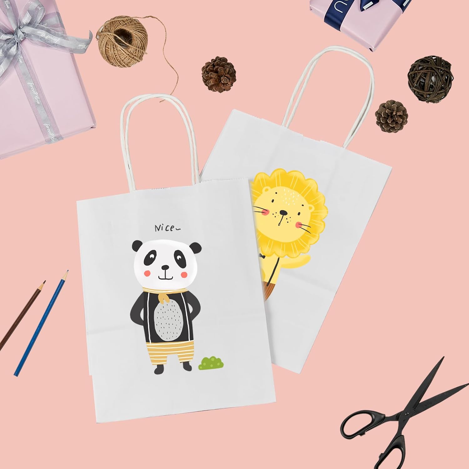 METAPRINT 50 Pack Small Gift Bags 5.8x3.2x8.25 Inch White Paper Bags with Handles Bulk, Kraft Paper Bags for Party favor, Retail, Grocery Sacks - Image 8