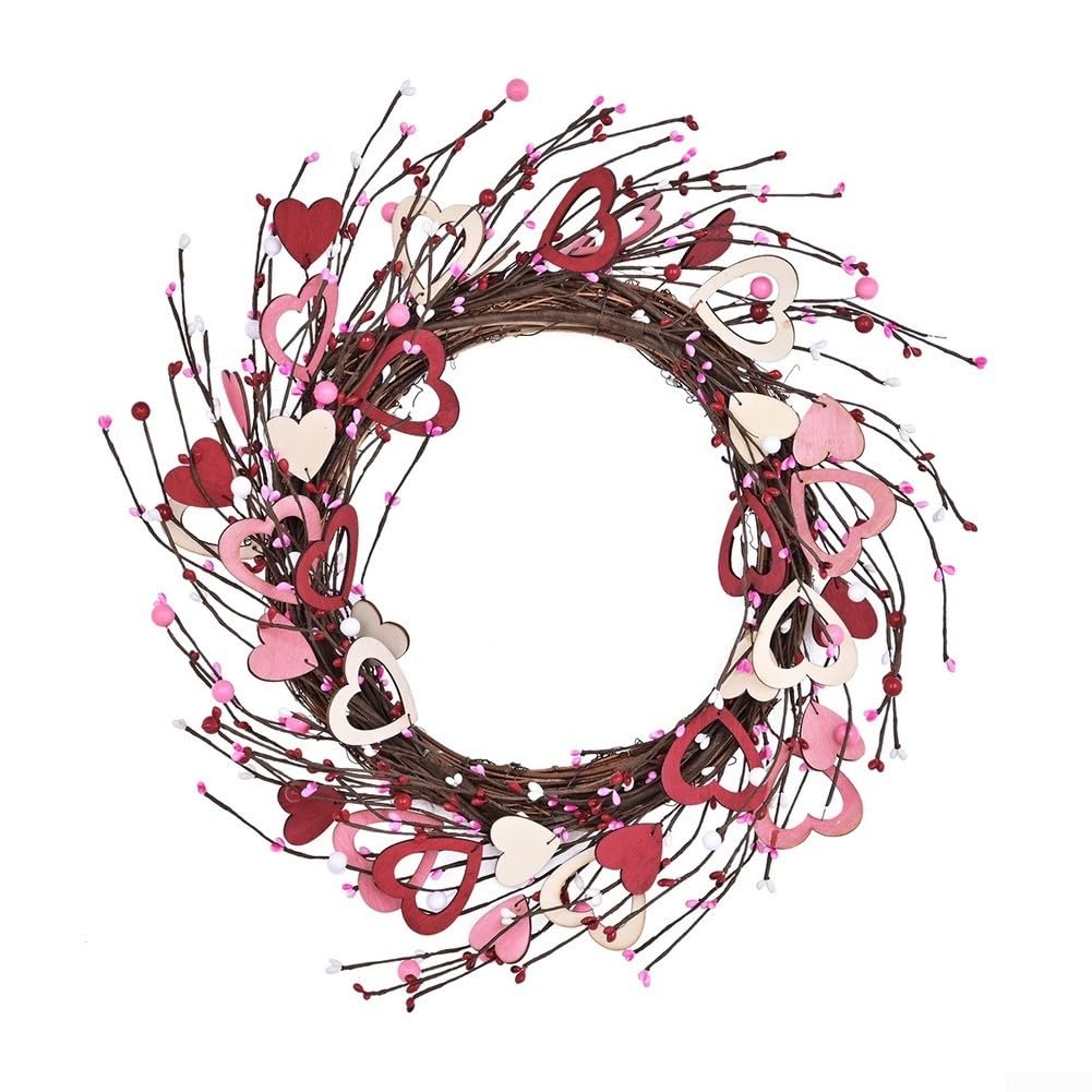 Couronne de cœur en bois rose à suspendre pour porte d'entrée, demande en mariage, fête, 45 cm