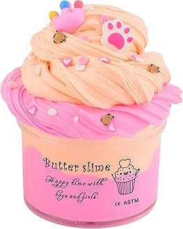 Deep Pink Peach Color Two-Toned Butter Slime,Cute Claws and Pink Crown Charms,Slime Making Kit,Scented Stress Relief Toys,Used as a Birthday Gift for Parties Party Favors for Kids Girls and Boys.