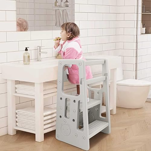 Taburete de cocina para cuarto de bebé, con 3 alturas ajustables, torre de pie para niños, taburete de aprendizaje para niños con doble riel de