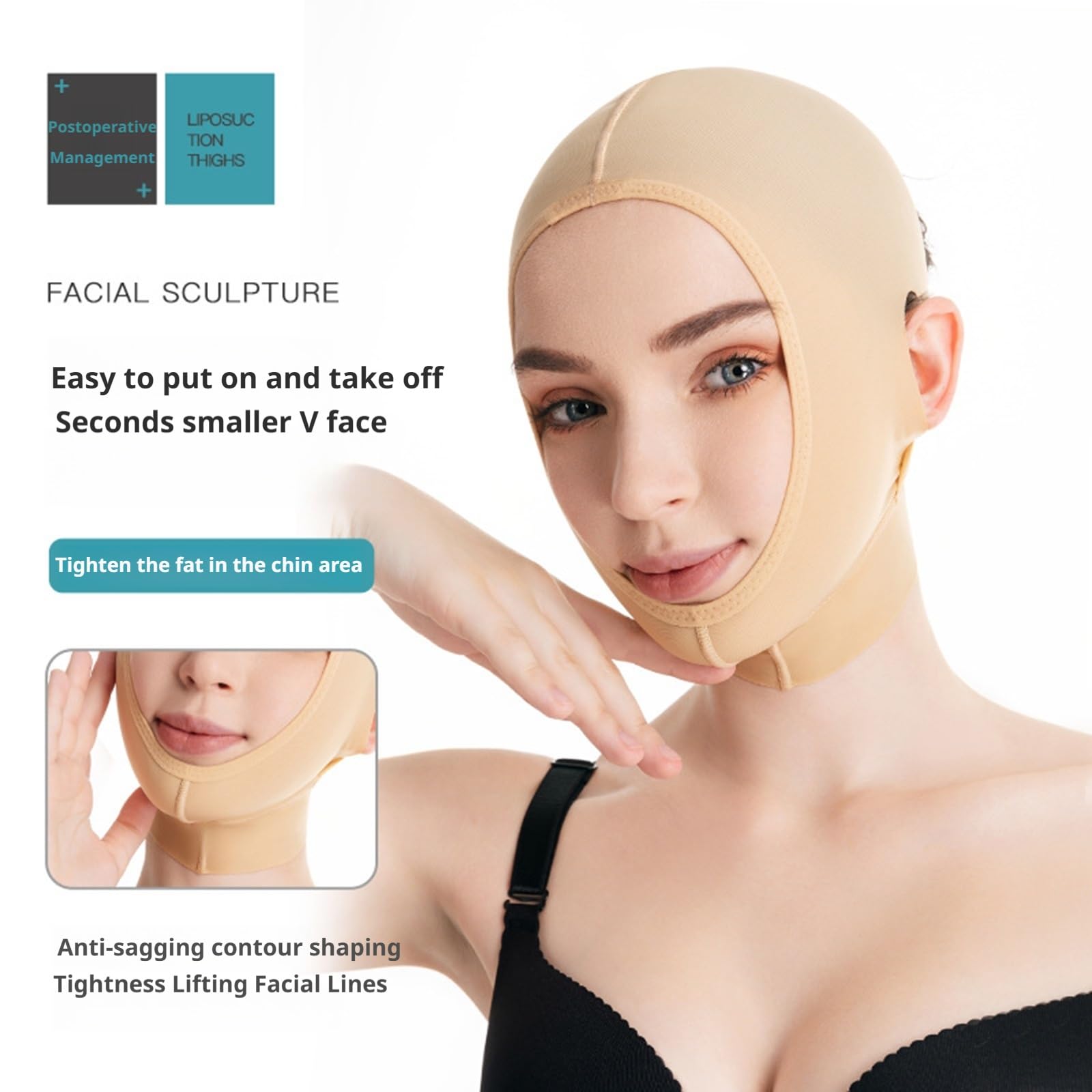 Fajas tonificadoras faciales, Correa Adelgazante para la Barbilla, Prenda de compresión lipo, Cubierta de Cuello Reutilizable, cinturón Lifting Vline (Mediano)