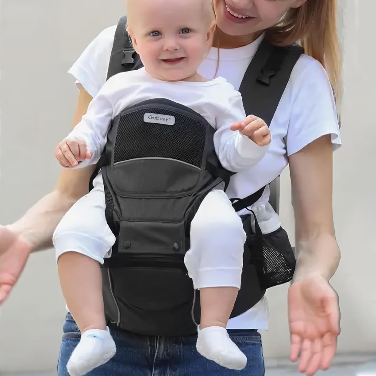 SONARIN 3 in 1 Multifunzionale Marsupio Neonati con Sedile,Portantina Ergonomico Porta Bambino Fascia Porta Bebè con Funzione di Portaoggetti,Multi-Posizioni per 0-36 Mesi(Nero)