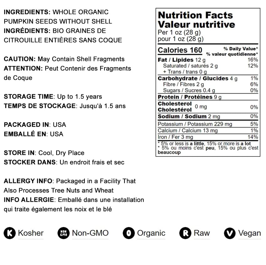 Organic Sprouted Pumpkin Seeds, 8 Pounds – Non-GMO, Raw Kernels, No Shell, Unsalted, No Oil, Vegan Kosher, Bulk