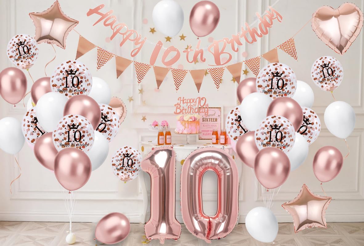 HOWAF 40 jaar verjaardagsdecoratie vrouwen, verjaardag ballon roségoud set slinger Happy Birthday ballon, confetti roségoud, latex ballon roségoud, ballonnen nummer ster en hart