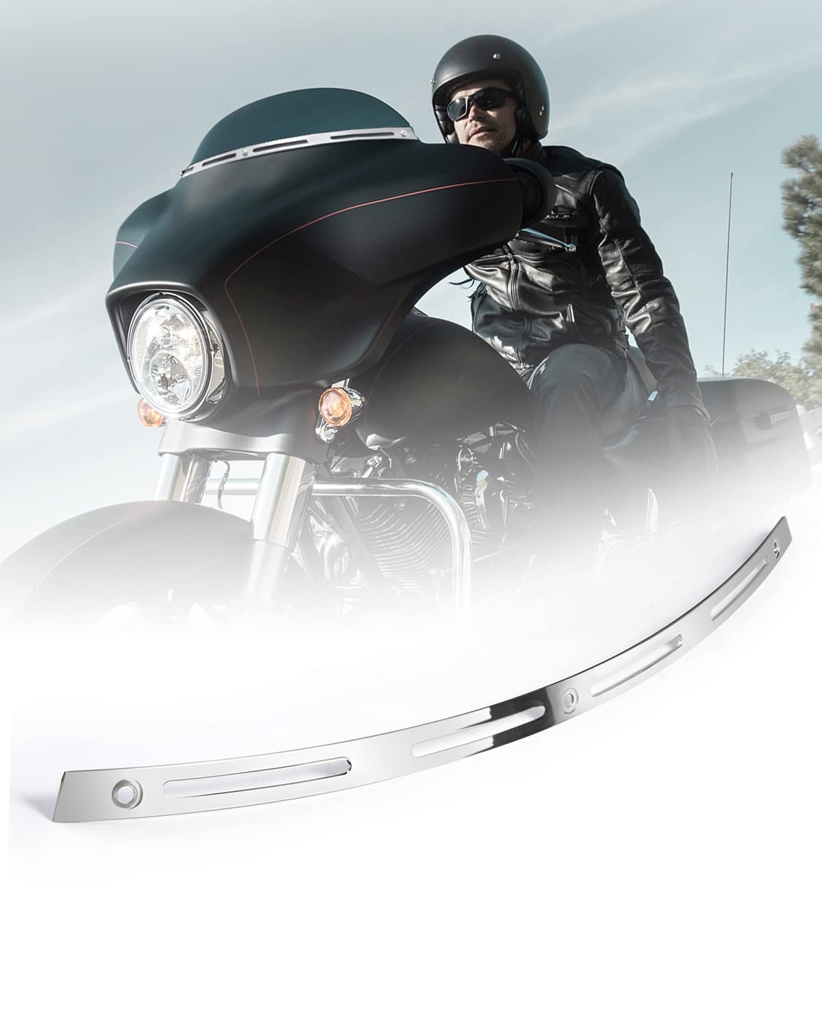 ANONEMOTO Slotted Windshield Trim Chrome Polished Stainless Windshield