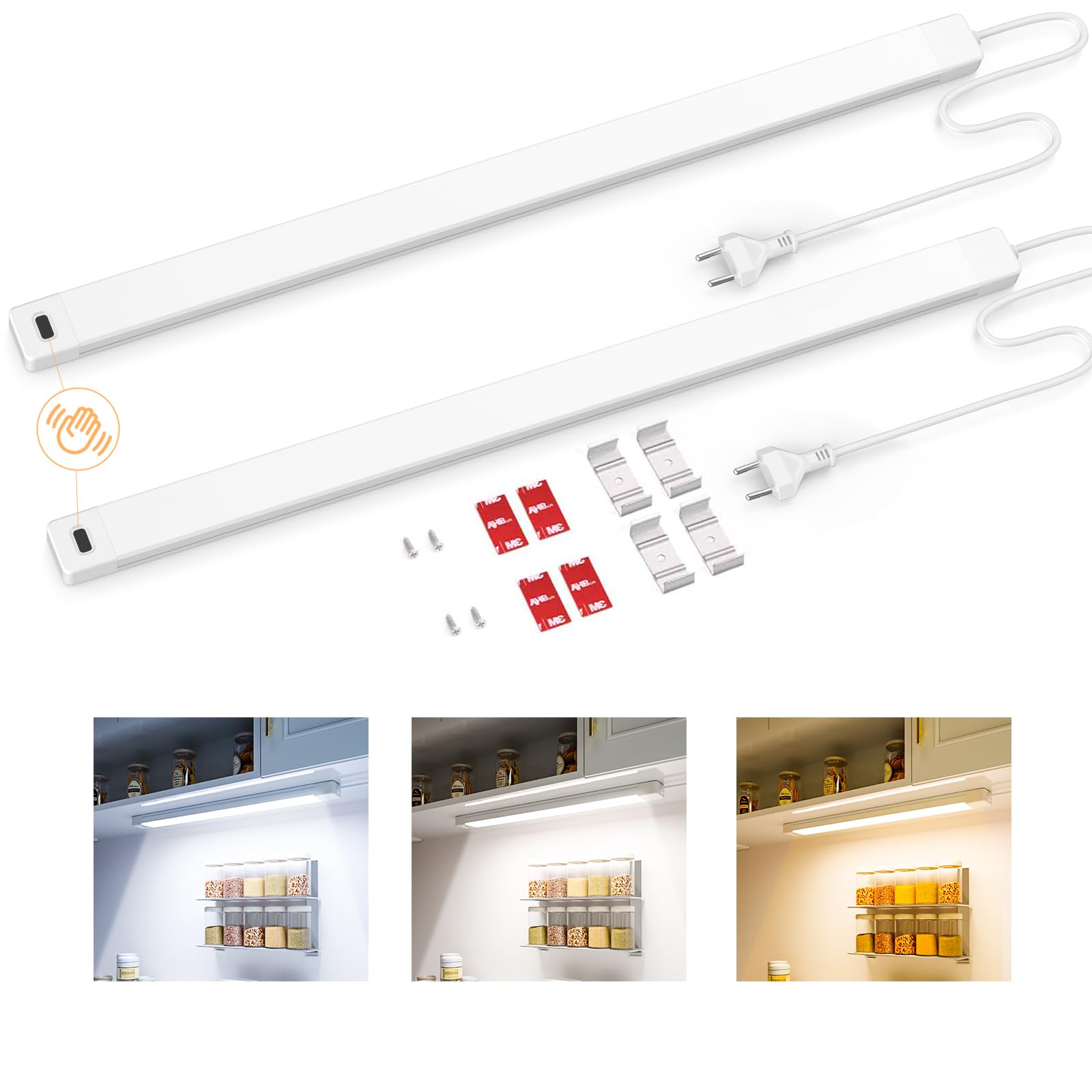 SIBI LIGHTING Led Unterbauleuchte Dimmbar, 41cm 5 Farbmodi Lichtleiste mit Berührungsloser Sensor, Led Küchenunterbauleuchte Unterschrank Beleuchtung für Küchen,Schrank,Werkbank, 2 Stück