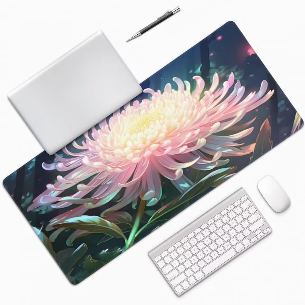 Tappetino Mouse Crisantemo, Mouse Pad XXL 1000 x 500 x 3 mm, Rosa Tappetino Gaming Grande Sottomano Scrivania, Impermeabile Mousepad Lavabile con Base in Gomma Antiscivolo per Computer-MP1545