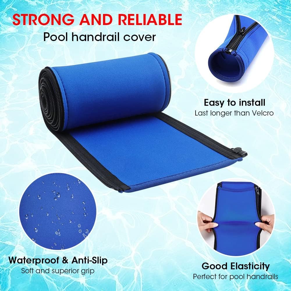 Couverture de Main Courante Piscine 180cm Manchon de Rail de Piscines Poignée de Piscine Protection avec Fermeture Éclair Accessoire de Antidérapant Piscines