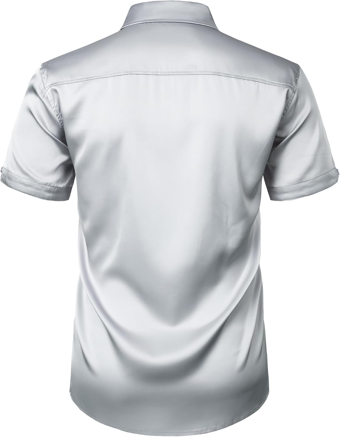 ZEROYAA Men's Hipster Shiny Silk Satin Shirt Regular Fit Short Sleeve Casual Button Down Dress Shirts for Summer Party - Image 3