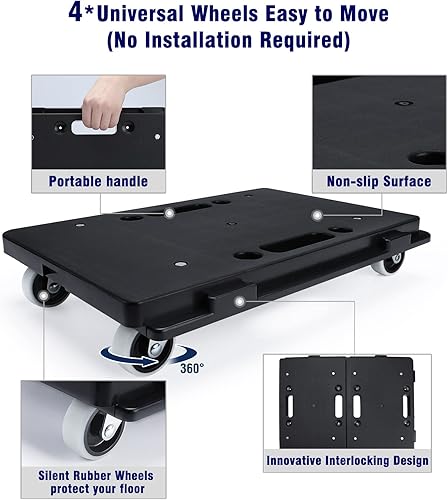 Miniatura 10 de Nellyke Movers de muebles con ruedas  Paquete de 2 rodillos móviles para muebles pesados, capacidad de 1000 libras, pequeña plataforma plana negra