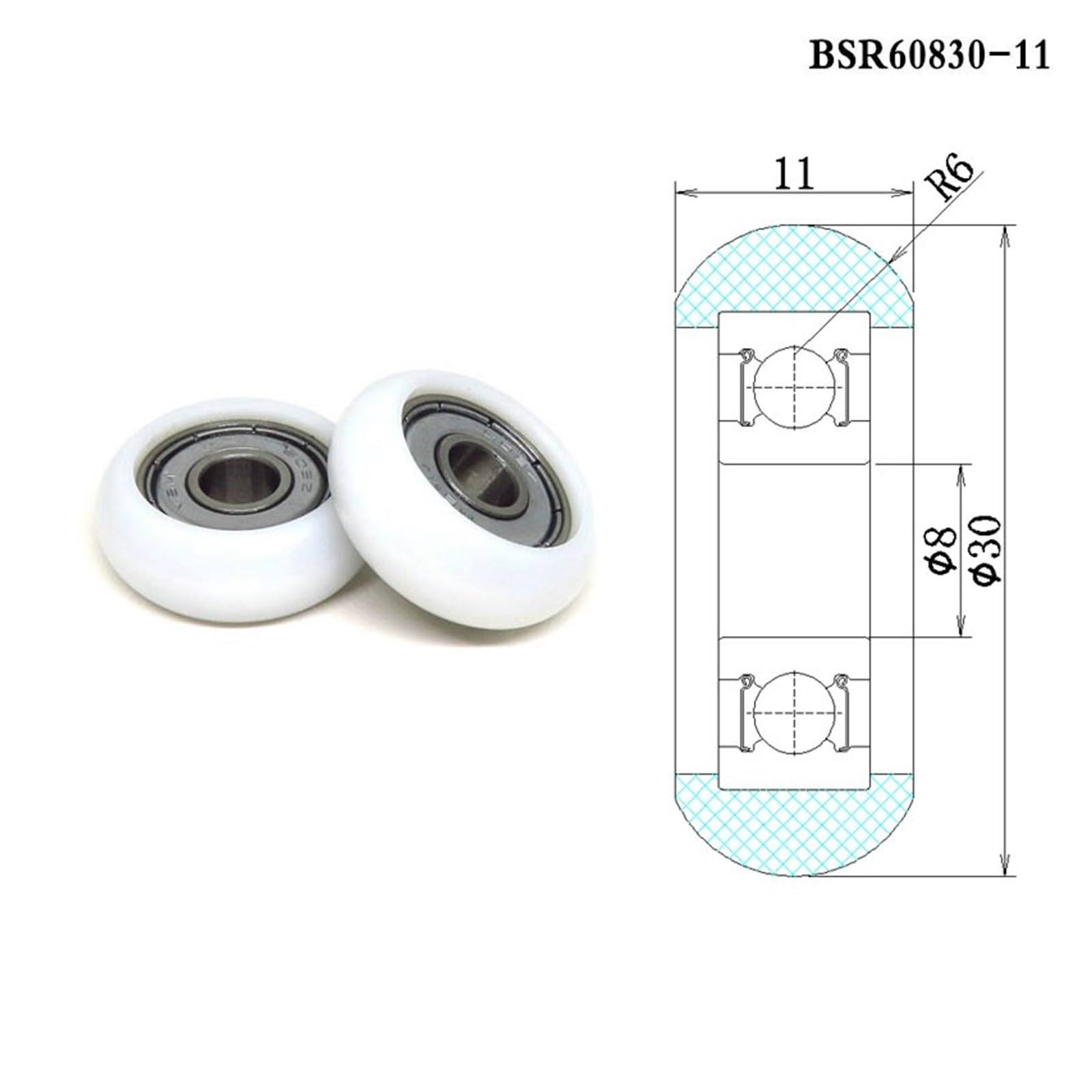 10 szt. okrągłych rolek powlekanych tworzywem sztucznym 30 mm z łożyskami kulkowymi 608ZZ 8 x 11 BSR60830-11 POM do wiosłowania i koła meblowego (8MM-10 PCS-30 mm)