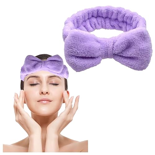 Miniatura 8 de Diadema de spa diadema de maquillaje con lazo para lavarse la cara diadema de forro polar coral de alta elasticidad para mujeres y niñas morado