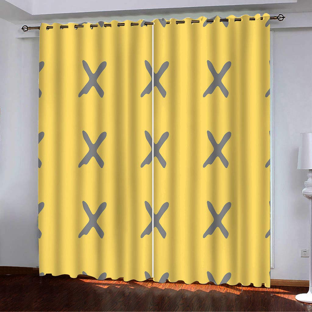 Gardinen Blickdicht Vorhänge 2er Set mit Ösen und Raffhalter, Morbuy 3D Drucken Modern Verdunkelungs Thermo Vorhänge Vorhänge-Set für Wohnzimmer Schlafzimmer (168x183cm *2,Gelbes Kreuz)