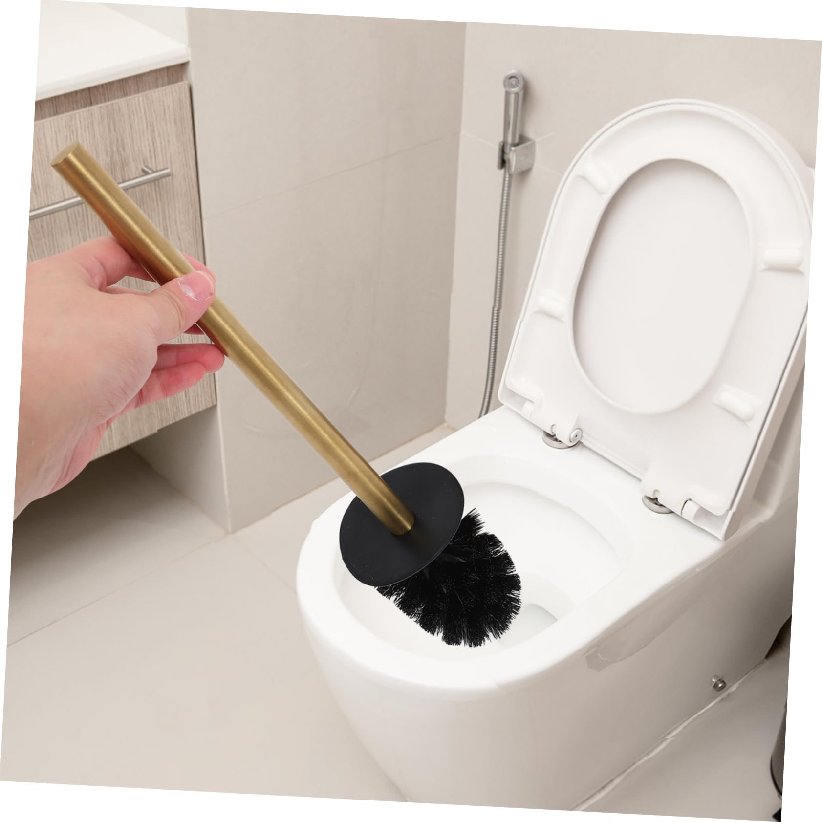 Didiseaon Portaescobillas de Baño de Acero Inoxidable, Cepillo de Inodoro con Soporte, Diseño Moderno, Secado Rápido y Mango Largo para Hotel y Centro Comercial
