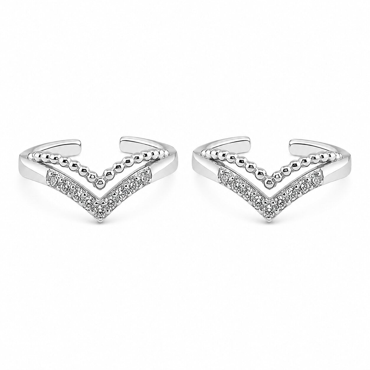 sahiba gems 925 Sterling Silver Designer Toe Rings for Women | V Shape Zircon Band Bichiya | Pair of 2 | Lightweight & Skin Friendly-picture-13