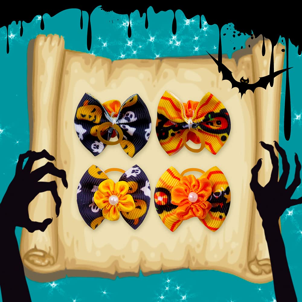 Masue Pets 40pcs/Pack Halloween Dog Hair Bows Pumpkin with Rubber Bands Dog Bows Bowknot Fall Autumn Dog Bows Dog Topknot Bows Pet Grooming Products