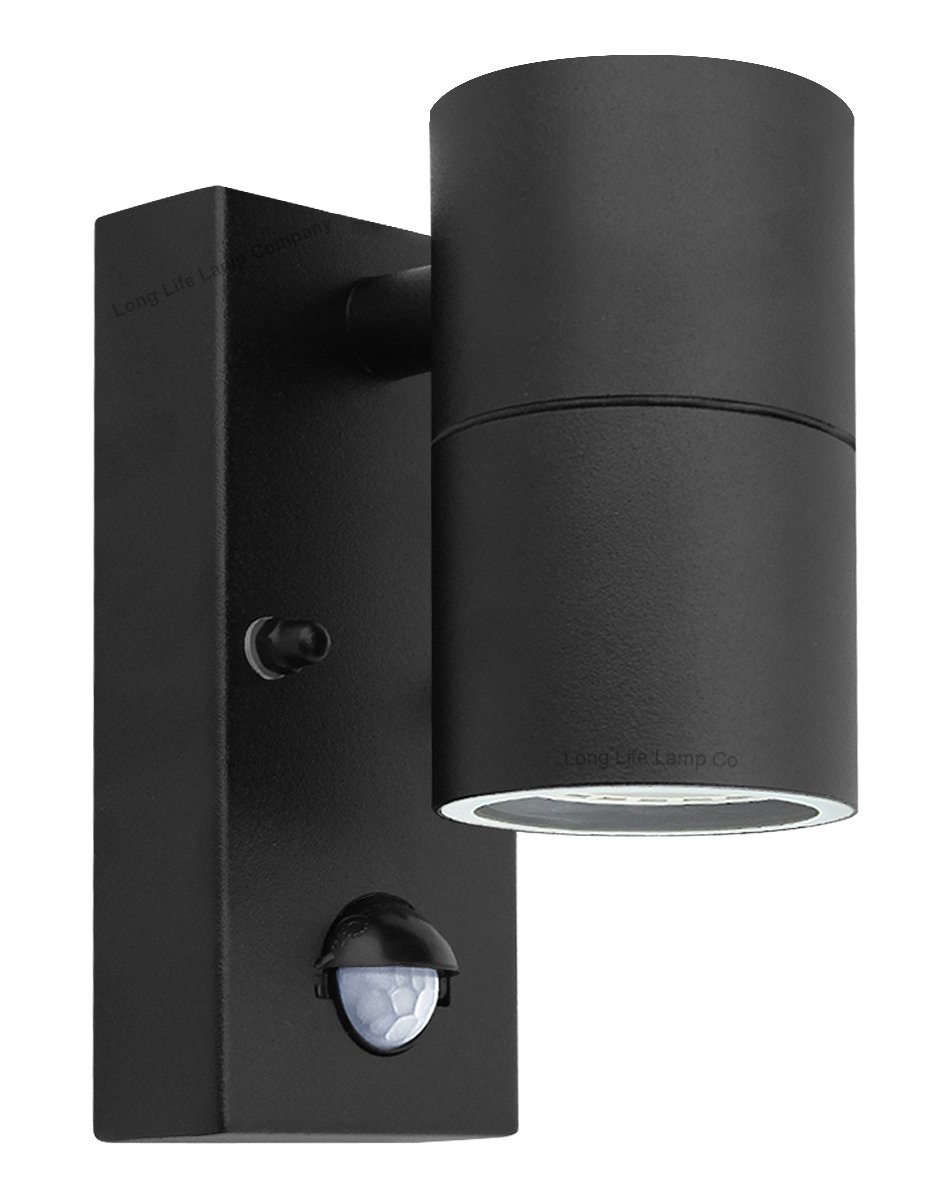 Long Life Lamp Company Black PIR Stainless Steel Single Outdoor Wall Light with Movement Sensor Down Outdoor Wall Light