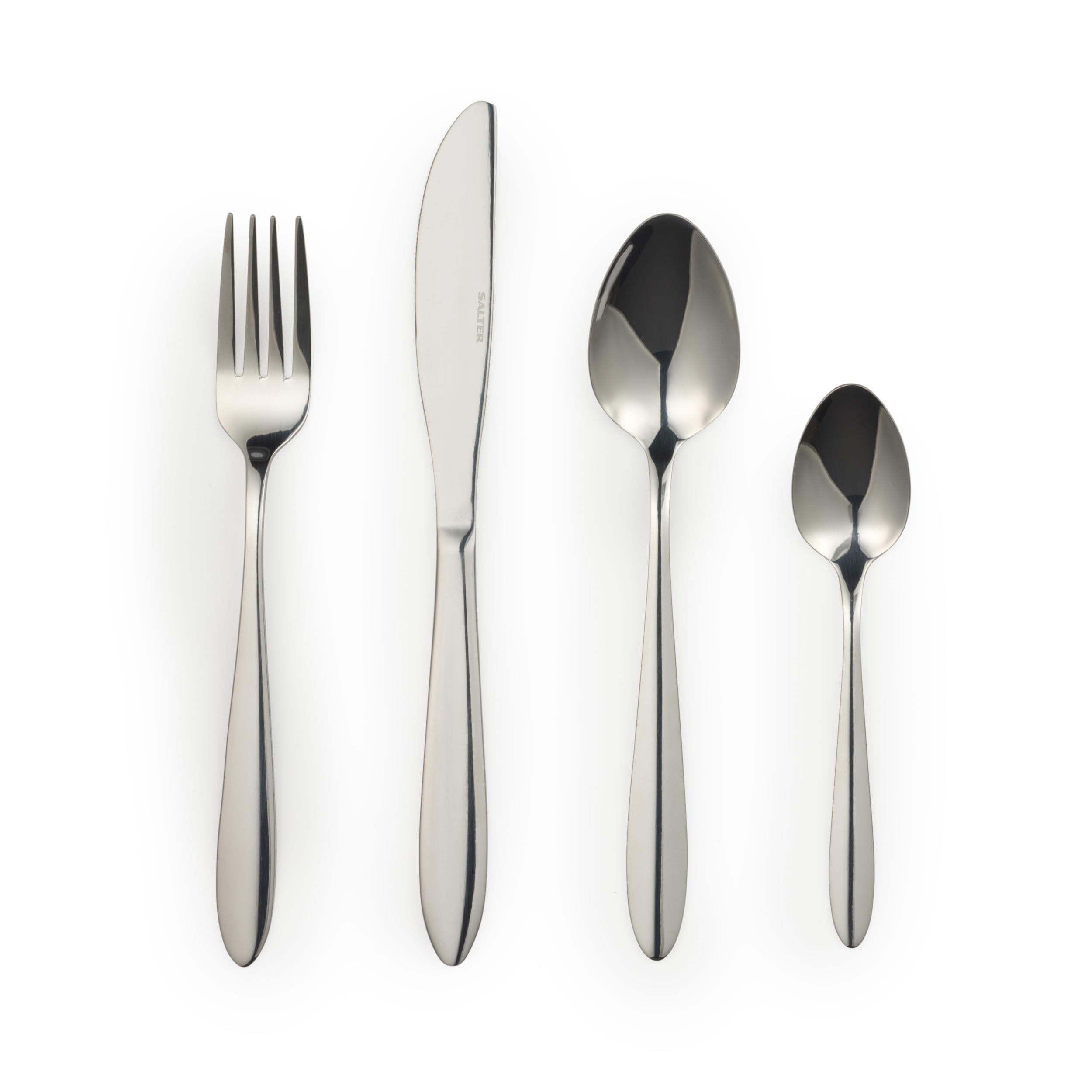 Salter Leyland 32-Piece Cutlery Set – 18/0 Stainless Steel Flatware Set, Service for 8, Dishwasher Safe, Mirror Polish Flatware/Silverware Set with Knives, Forks & Spoons, Easy to Clean, Silver