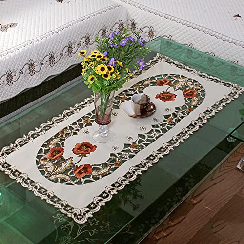 SPORTARC Chemin de table brodé, nappe rectangulaire blanche, napperon brodé floral petite nappe de table décoration d'intérieur