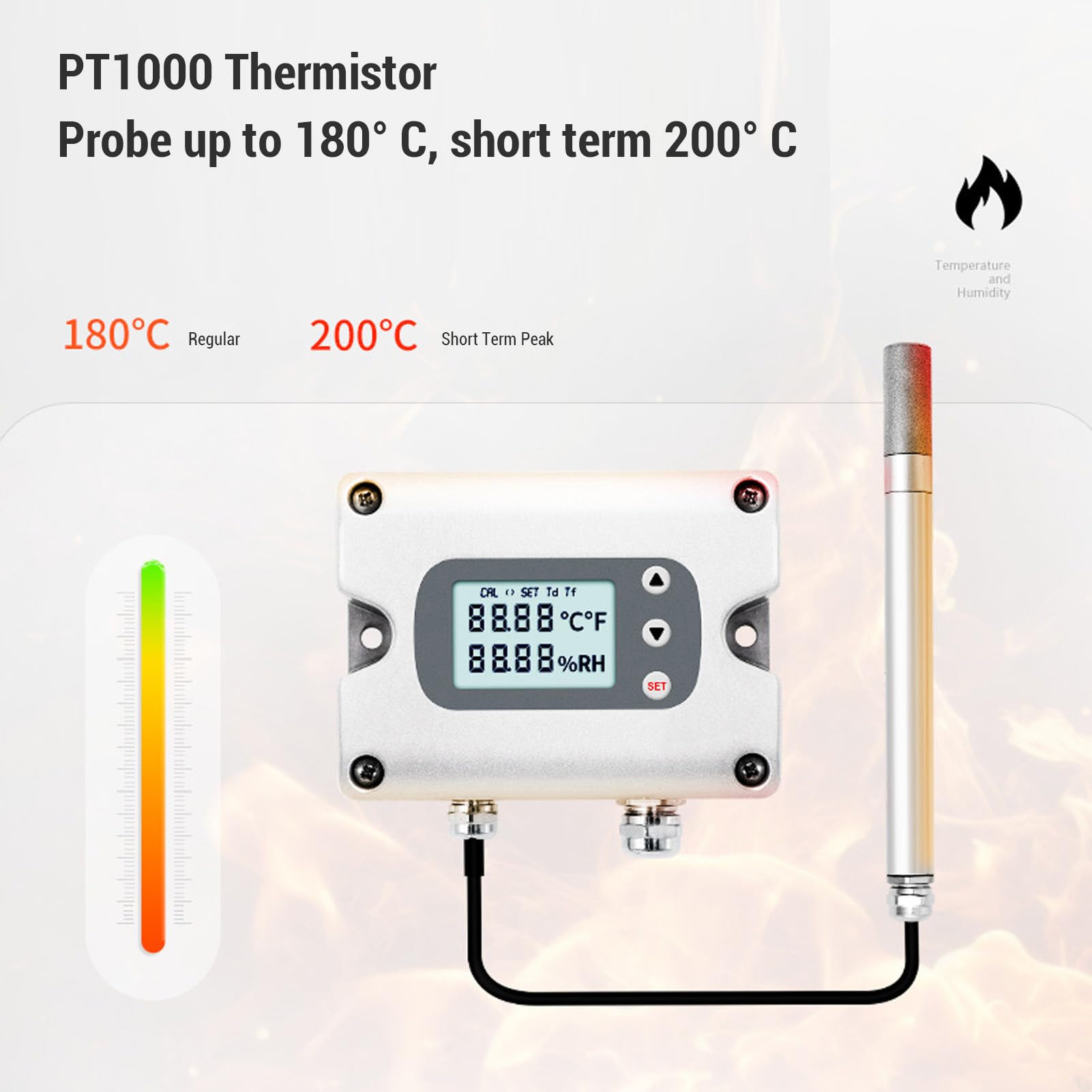Sorandy Termistor PT1000, Przetwornik Czujnika Temperatury i Wilgotności, Czujnik Klasy Przemysłowej z Ekranem LCD, Idealny do Trudnych Warunków