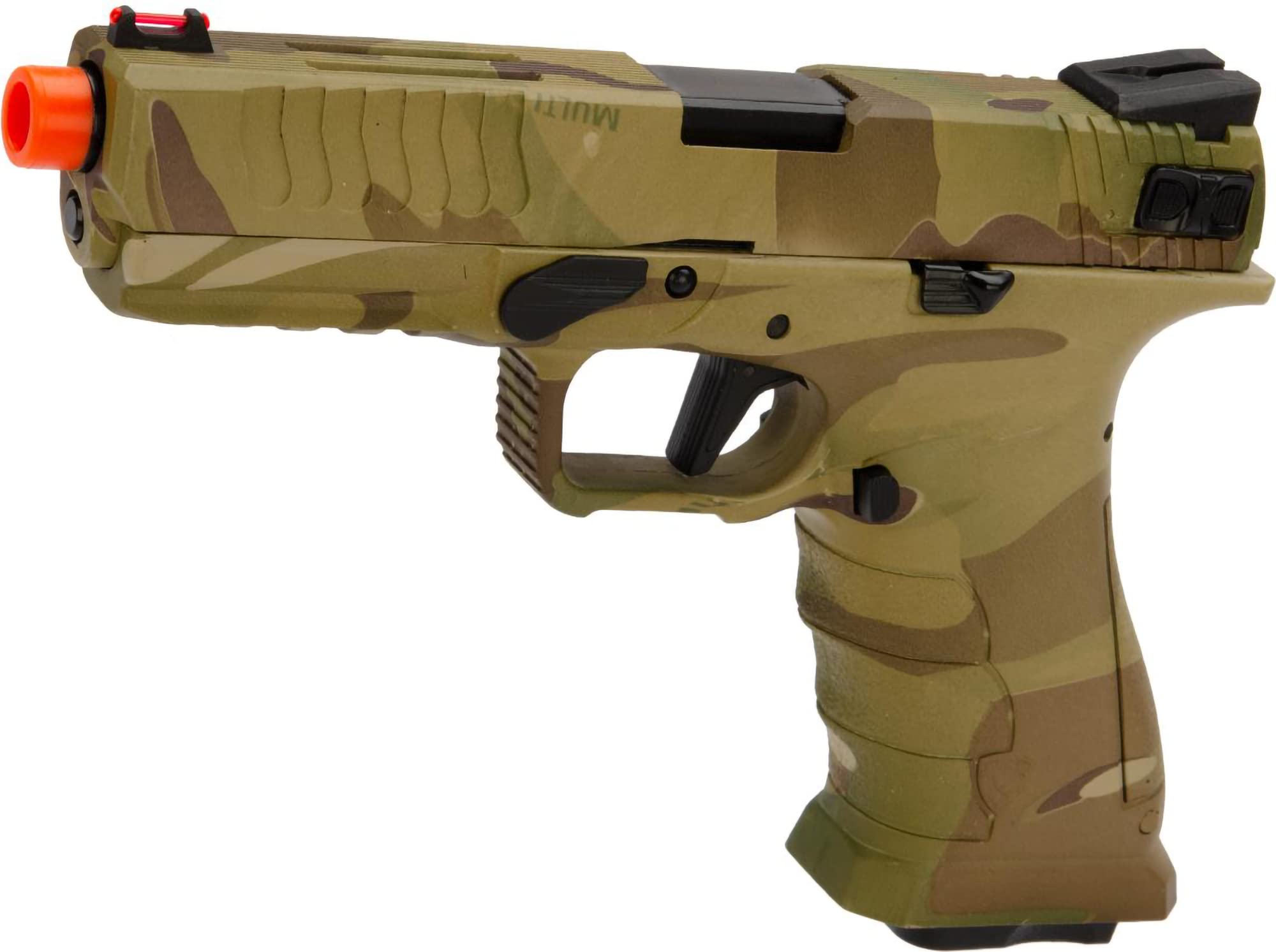 Evike Airsoft - APS XTP Shark Full Automatic Select-Fire Metal Co2 Gas Blowback Airsoft Pistol (Color: Multicam/Standard Handle / CO2)