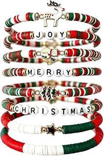 Christmas Bracelets for Women, Beaded Stretch Bracelet, Xmas Jewelry | Christmas Stocking Stuffers, Festive Gift Outfit Accessories for Sister Friends Family