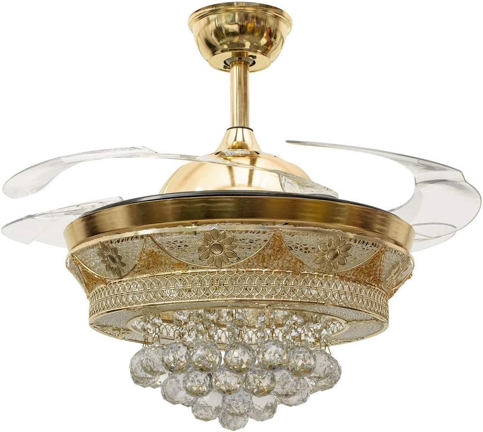 Flash Deals - 70% OFF YEELED Light 42 Invisible Crystal Reversible Ceiling Fans with LED Light Remote Control 4 Retractable Clear ABS Blades Bedroom Fan Chandelier Indoor Ceiling Light Kits with Fans (42 Inch, Gold-04) 🔥 Crazy Deals YEELED Light 42 Invisible Crystal Reversible Ceiling Fans with LED Light Remote Control 4 Retractable Clear ABS Blades Bedroom Fan Chandelier Indoor Ceiling Light Kits with Fans (42 Inch, Gold-04)