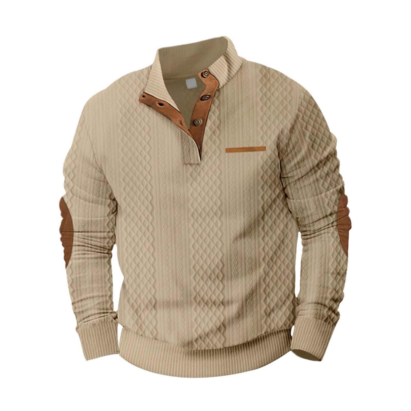 Generico Felpa Uomo Manica Lunga Casual Diamond Pattern Stand Up Collar Button Up Pullover Felpe S-2XL Uomo Invernale Giubbotti Sportivi Uomo