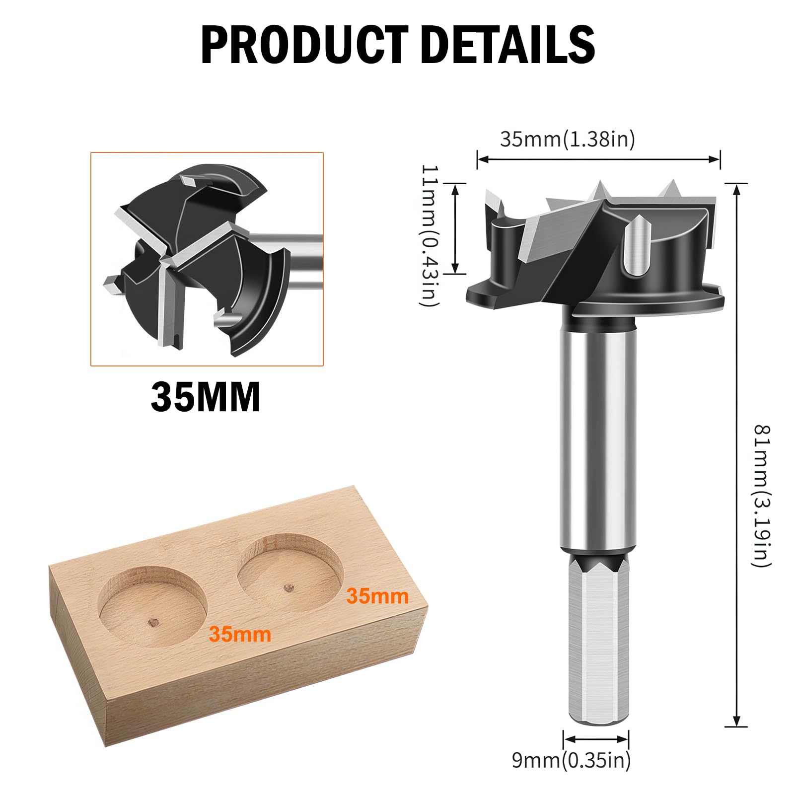 Foret Forstner VBESTLIFE - 3 Lames En Acier Allié 35 Mm