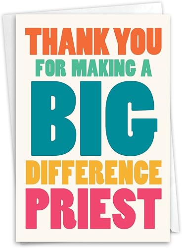 NobleWorks - Tarjeta de felicitación de agradecimiento humorística (clerío) con sobre de 5 x 7 pulgadas (1 tarjeta) Sacerdote de gran diferencia