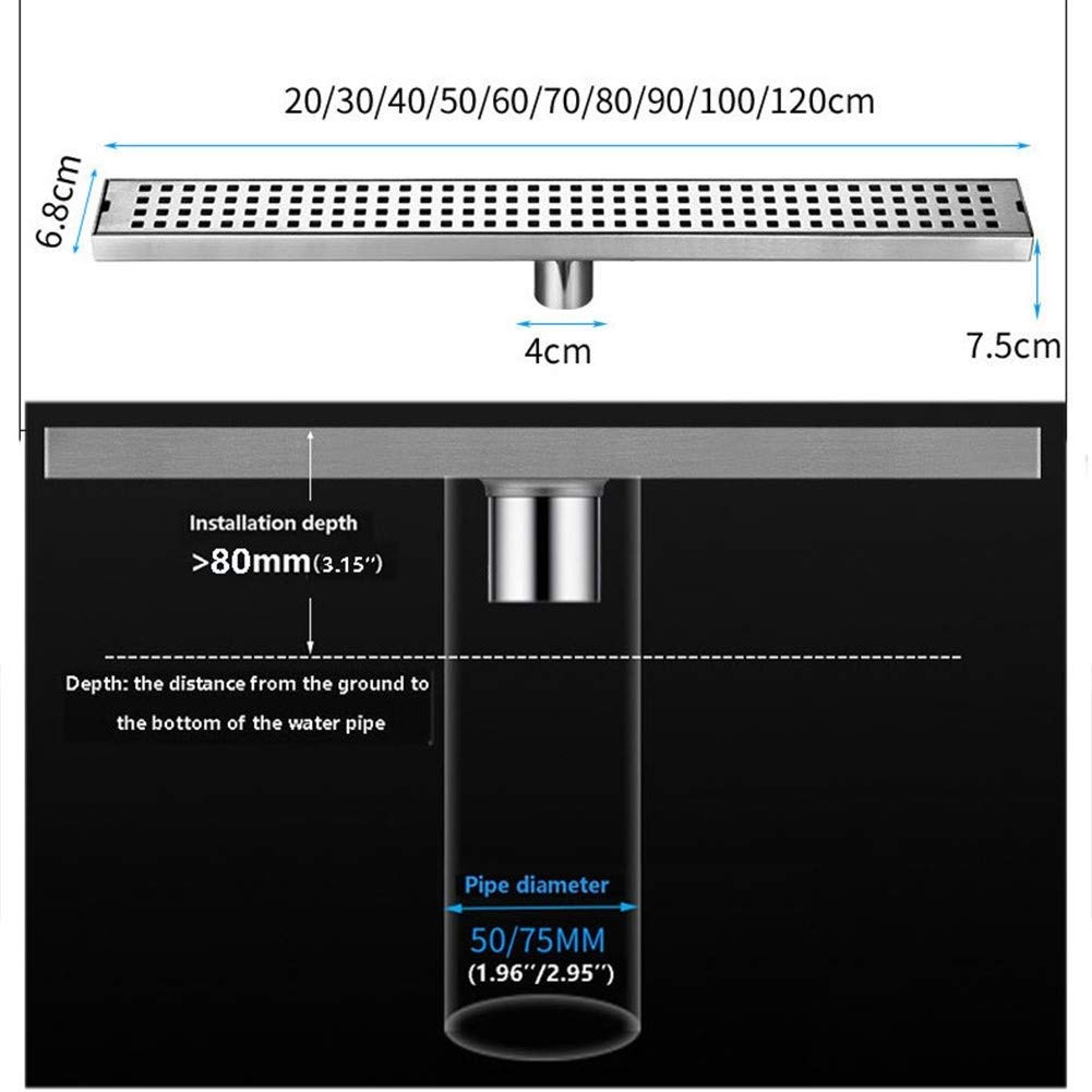 Desagüe de Piso de Ducha Lineal Desagüe de Piso de Ducha Rectangular Cubierta extraíble, escurridor de baño de Acero Inoxidable Cepillado 304
