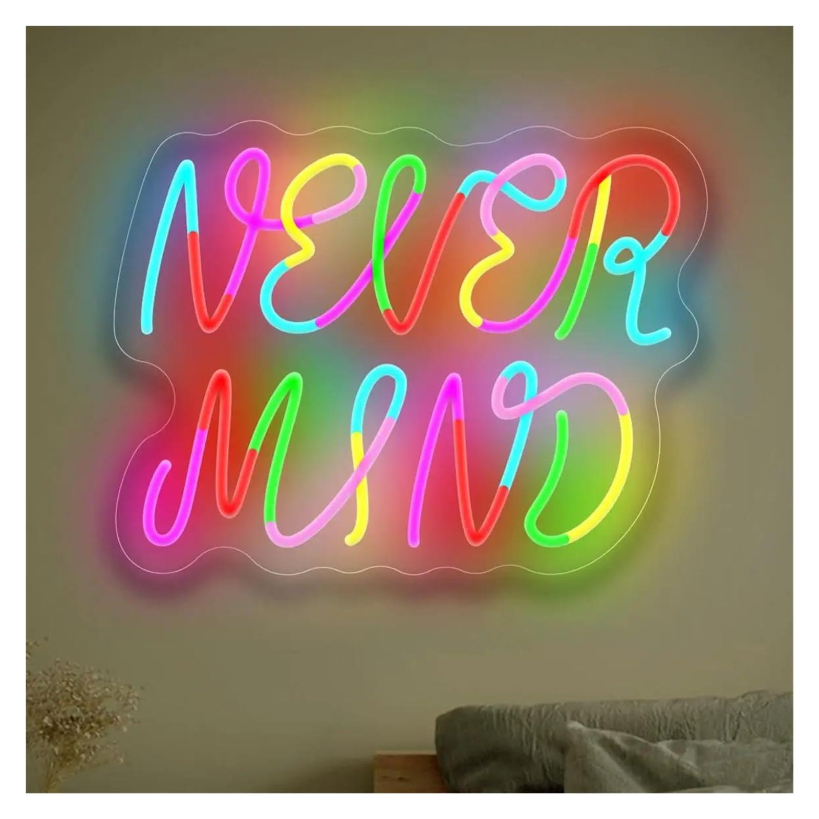 XENITE Luces Art Decoration Christmas Letrero De Neón Never Mind Con Ondas De Arcoíris Y Luz LED Regulable Por USB Para Dormitorio Oficina, Estudio, Sala De Recepción Decoración 39.1cmx30cm