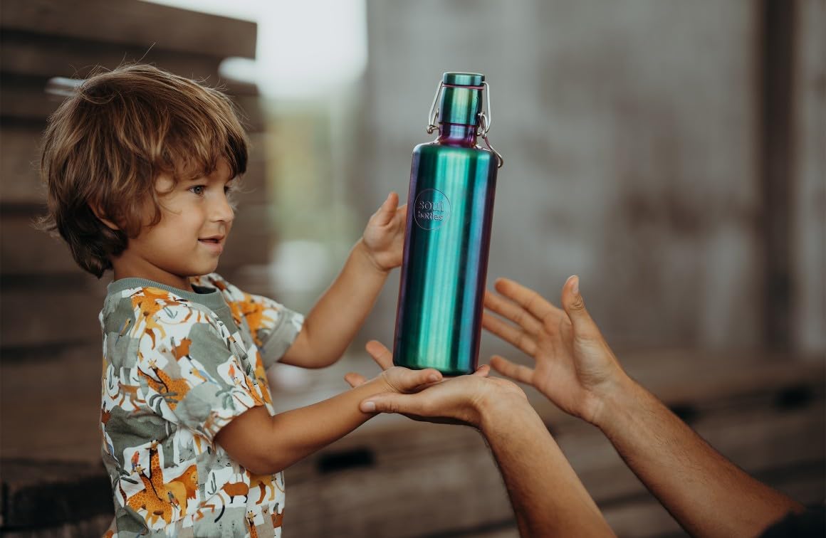 Soulbottles Trinkflasche Utopia aus Edelstahl mit Bügelverschluss und einem Volumen von 1L,2, STBL-06, Lila