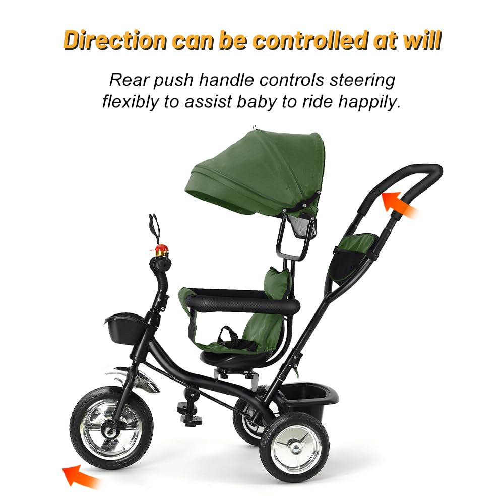 Triciclo Infantil Juegos Juguetes Deporte al Aire Libre - 4 en 1, Carrito Triciclo con Pedales 2-4 Años, Bicicleta de Equilibrio para Pequeños con Manillar de Empuje, (b) 4 en 1 (Verde)