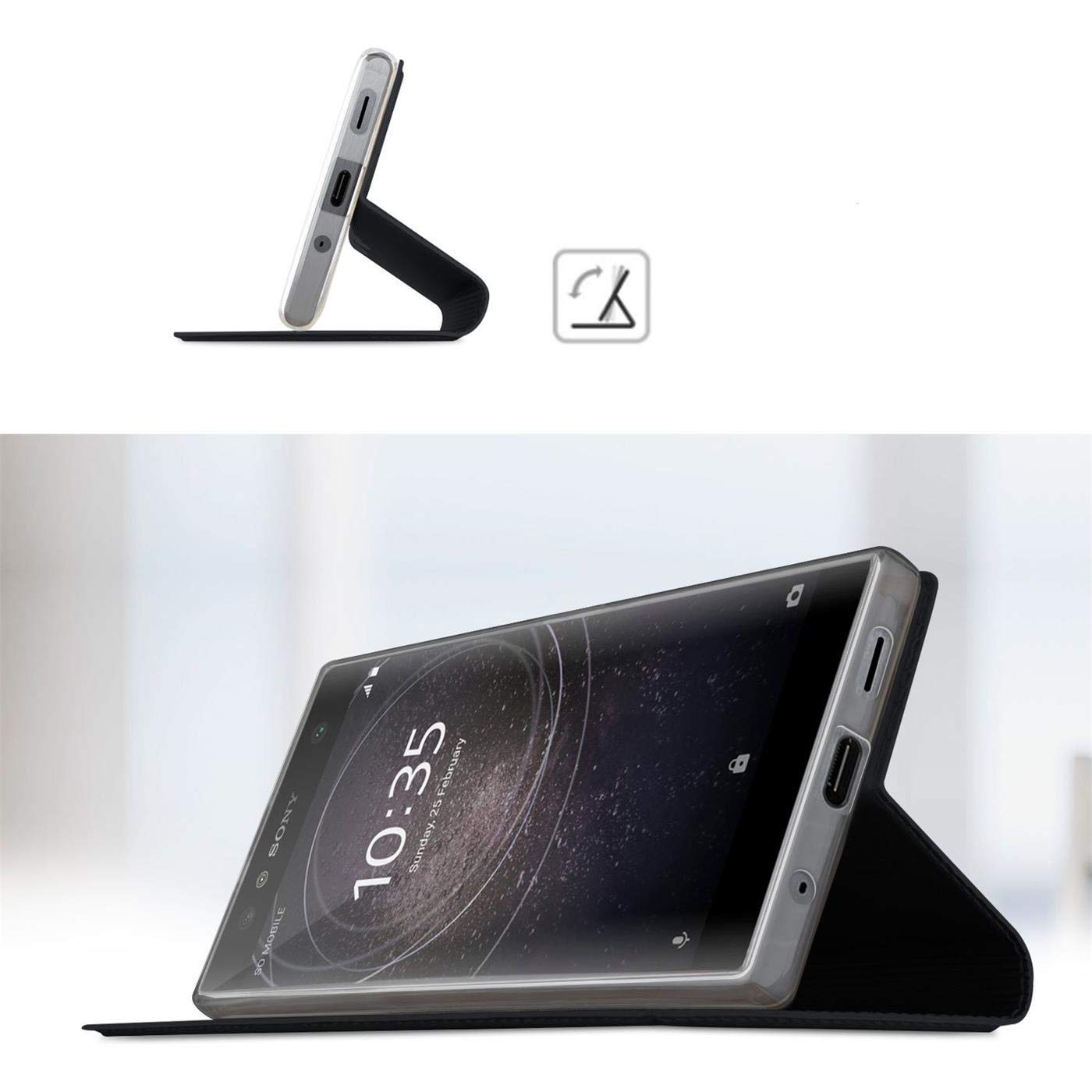 Verco Case compatible with Sony Xperia XA2, Flip Wallet Cover with Magnetic Closure for Xperia XA2 Phone Case - black - Image 4