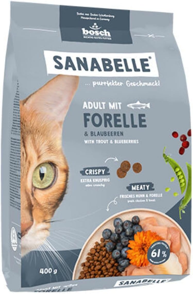 Sanabelle Life Alabalıklı ve Yaban Mersinli Yetişkin Kuru Kedi Maması 400 gr