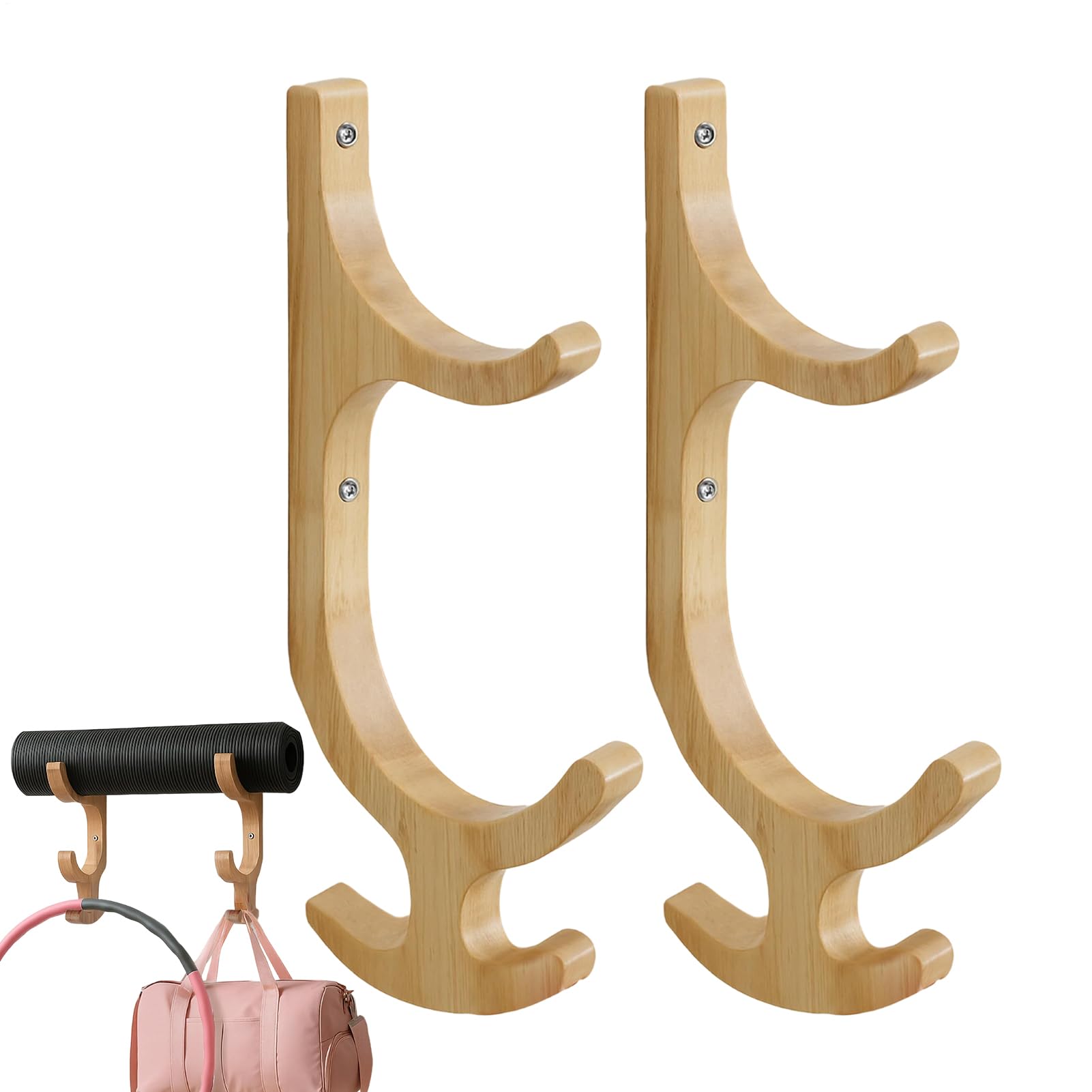Yoga Matte Wandhalter, Yogamatten Aufbewahrungsregal, Aus Holz Multifunktional Mit 4 Haken, Yogamattenhalter Gestell Für Die Wand, Für Widerstandsband, Springseile, Fitnessstudio