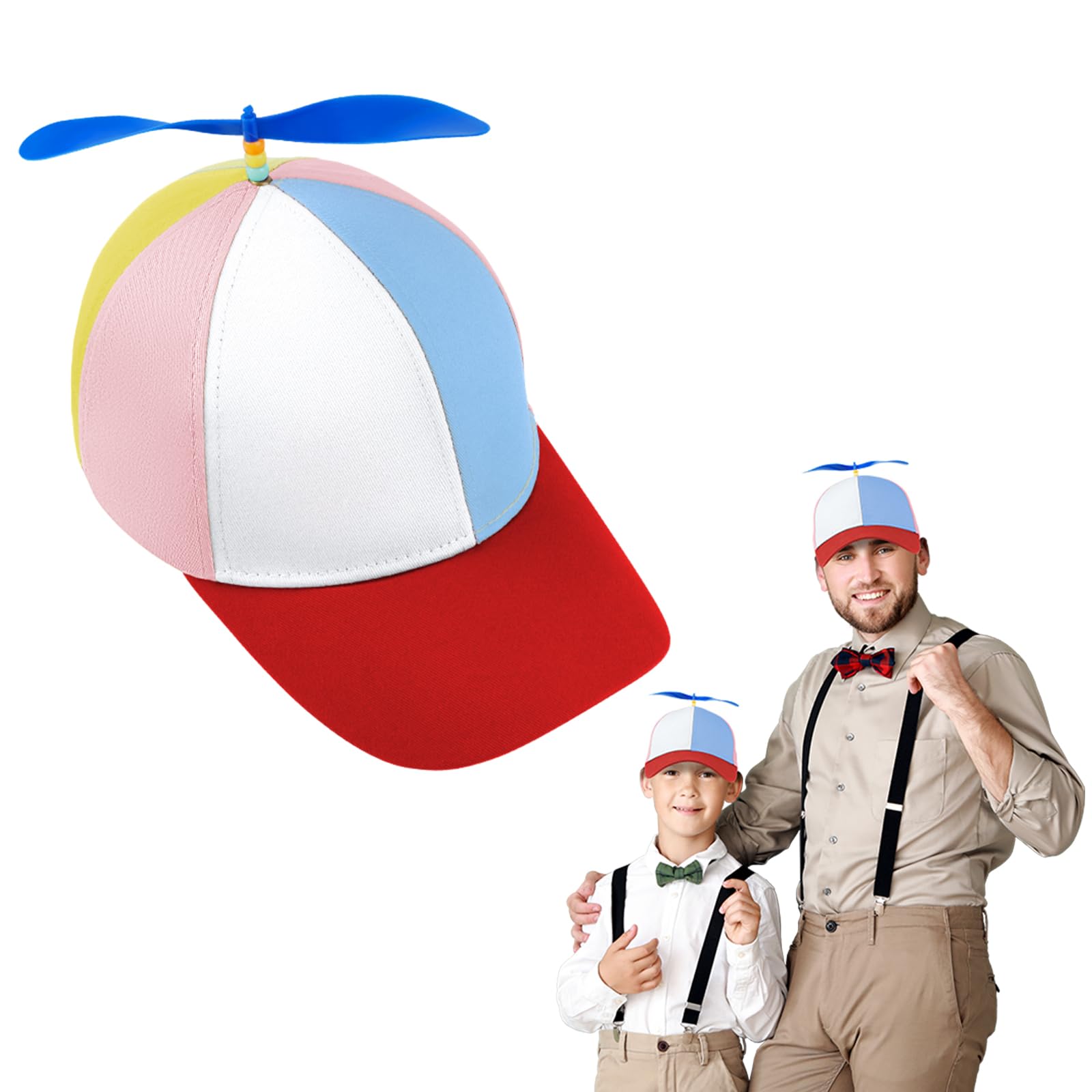 Aomig Propeller Hat, Adults Funny Helicopter Baseball Cap with Propellers, Colorful Patchwork Rainbow Propeller Cap, Summer Sun Protection Sun Hat Propeller Outdoor Hat for Fancy Dress Party Gifts